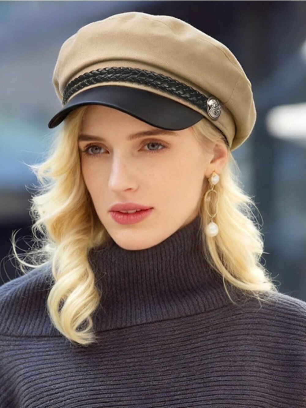 Women's Newsboy Cap Fiddler Caps Classic Beret Hat Fisherman Flat Hats Beige